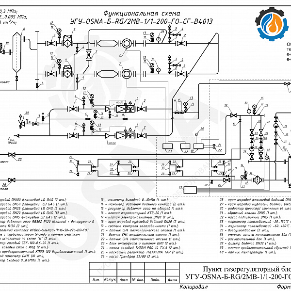 Универсальная газорегуляторная установка УГУ-OSNA-Б-RG2MB-11-200-ГО-СГ-В4013 - Функциональные схемы и чертежи